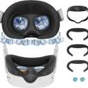 for Meta/Oculus Quest 3S Accessories Face Pad Cover & Facial Interface, 3pcs Replacement Foam Cushion with Pleasantly Cool Ice Silk Cotton, Sweat-Proof PU Leather Foam,Cotton Mesh Foam Face Cushion