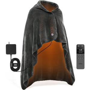 Nano Heated Blanket Electric Throw, Portable Washable Heated Shawl Wraps - 24V Safe & Eco, 30s Far Infrared Heating, Cordless Remote with 6 Heating Levels & 5 Time Settings (50"x60", Grey)