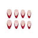 MERVF Almond Press on Nails Medium Red French Tip Fake Nails Glue ons Flower Design Art Acrylic Stiletto False Nail Supplies DIY for Women Glossy 24pcs