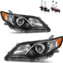 Headlights Assembly for 2012 2013 2014 Toyota Camry Headlamp Replacement Black Housing Amber Reflector Driver & Passenger Side (OE Replacement, Clear Lens I Black Housing I Amber Reflector)