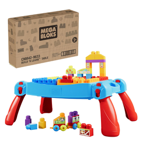 MEGA BLOKS First Builders Build 'n Learn Table Toddler Blocks Toy Set, Blue Portable Activity Table, 30 Pieces, Built-In Storage, Preschool Kids Ages 1+ Years, Easy to Build 
