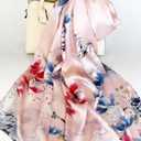 100% Mulberry Silk Oversized Womens Sun-Shielding Shawl Formal Evening Neckwear Featherlight Airy (N9-pastel Bloom Scarf69" X 21"inch)