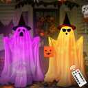 Halloween Decorations Outdoor Indoor- 2 Packs Large Light Up Ghost, Standing Ghost Decor with Weight Bags, 8 Modes Remote Ghost Kit with 2 Colors String Lights for Porches Yards Gardens Decorations