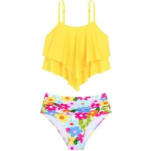 HOZIY Girls Bikini 2 Piece Swimsuit Set Tiered Flounce Bathing Suit Adjustable Straps Girls' Swimwear 16Y