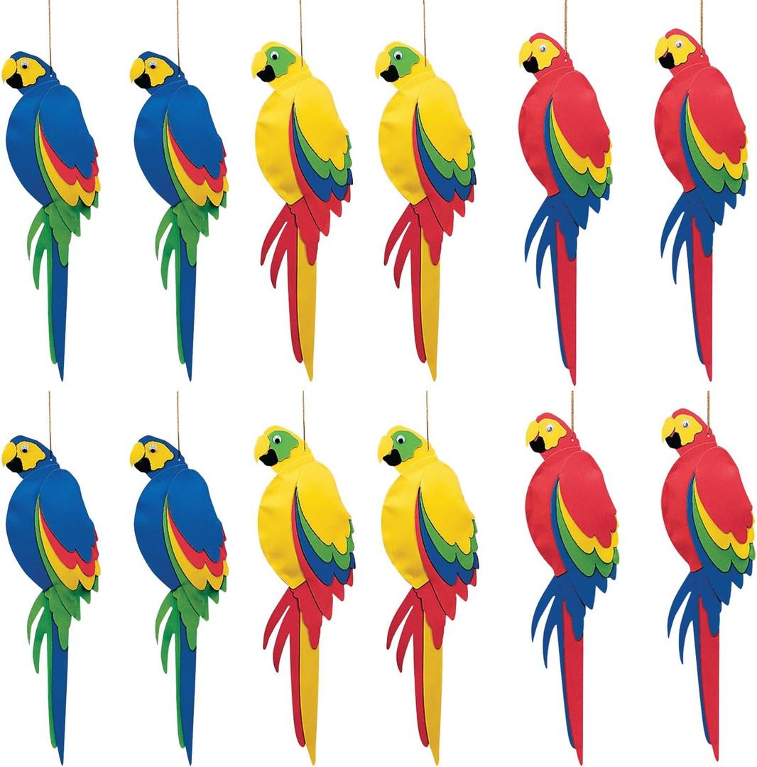 Fun Express 21" Jumbo Multicolored Foam Parrots 12 Pack - Luau Party Decorations Hawaiian Tropical Decor | Tiki Party Supplies for Rainforest VBS Jungle Theme Birthday | Summer Hanging Bird Decor | Luau Party Decorations, Hawaiian Tropical Decor, Tiki Party Supplies, Summer Hanging Bird Decor