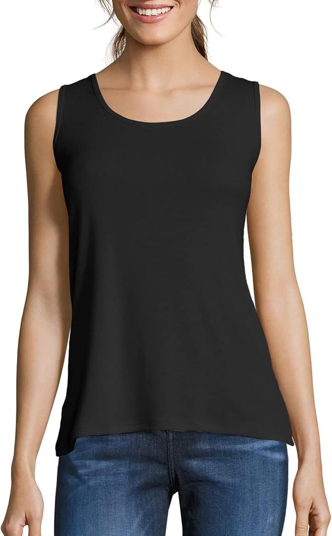 Hanes Women's Shirts, Womens Mini-Ribbed Cotton Tank Tops, Womens Sleeveless T-Shirts, Womens Tanks (Medium, Black)