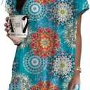 Poetsky Summer Womens Tunic Tops for Leggings with Pockets Short Sleeve Casual Long T Shirts S-3XL (Blue, M)