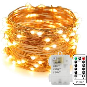 ER CHEN 8 Lighting Model Indoor and Outdoor Waterproof Battery Operated 100 LED String Lights on 33 Ft Long Ultra Thin Copper String Wire with 13 Key Remote Control(Warm White)