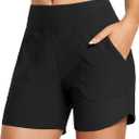baleaf Women's 5" High Waisted Swim Board Shorts Quick Dry Swimsuits Bottoms Trunks with Pockets (Black, 3XL)