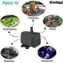 Knifel Submersible Pump 880GPH (3500L/H 60W) Ultra Quiet with Over Heating Protection 10.2ft High Lift for Fountains, Hydroponics, Ponds, Aquariums & More
