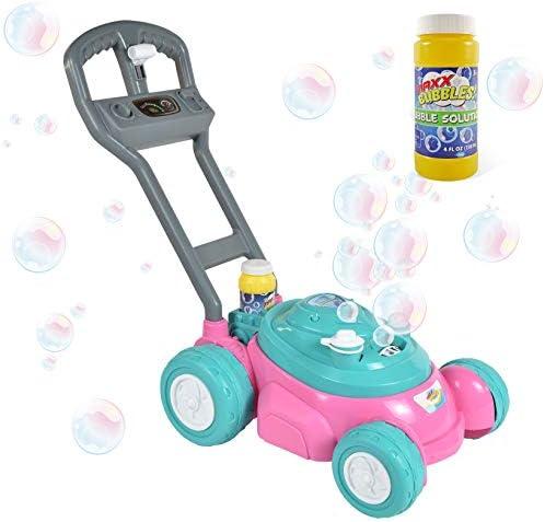 Sunny Days Entertainment Maxx Bubbles Deluxe Bubble Lawn Mower Toy –Outdoor Bubble Machine for Kids | Easy to Use, No Batteries Required  Pink