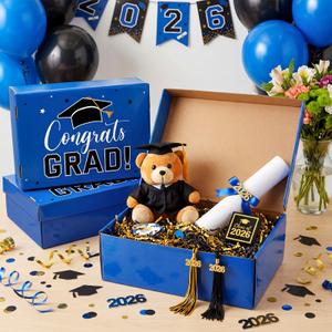 Eersida 6 Pack Graduation Cap Gift Boxes 2026, 14 x 9 x 4 Inch Large Corrugated Keepsake Box Congrats Grad Candy Card Storage High School College Graduation Party Favors Gift for Girls Boy (Navy Blue)