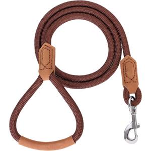 Mile High Life | Premium Leather Dog Leash | Strong Rope Leash | Leather Handle | Zinc Alloy Strong Clasp | Small Medium Large Dogs | 4/5/6 Feet(Dark Brown, 72 Inch (Pack of 1))