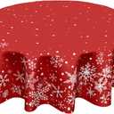 Red Christmas Snowflake Tablecloth Round 60 Inch Xmas Holiday Theme Circle Table Cloth Winter Decorative Table Cover for Kitchen Dinner Home Decor