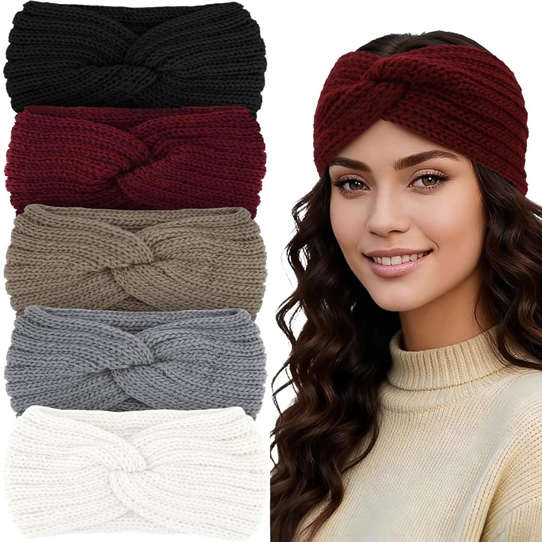 YARIEW Winter Headbands for Women Ear Warmers Warm Headbands for Women Winter Accessories Knitted Headband Thick Crochet Head Wraps Stocking Stuffers Gifts Black White Brown Gray Burgundy