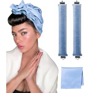 2 x Classic Heatless Curls Overnight Rods No Heat Hair Curlers to Sleep Jumbo Foam Large Hair Rollers for Long Short Hair Heatless Curling Rod Set Styling Tools with Satin Scarf Blue
