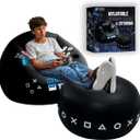 FranFusion Inflatable Gaming Chair for Kids & Teens with Cup Holders and Side Pocket - This Air Bean Bag Game Chair is The Perfect Furniture for Gamer Room Dcor (Gaming Time with Ottoman)