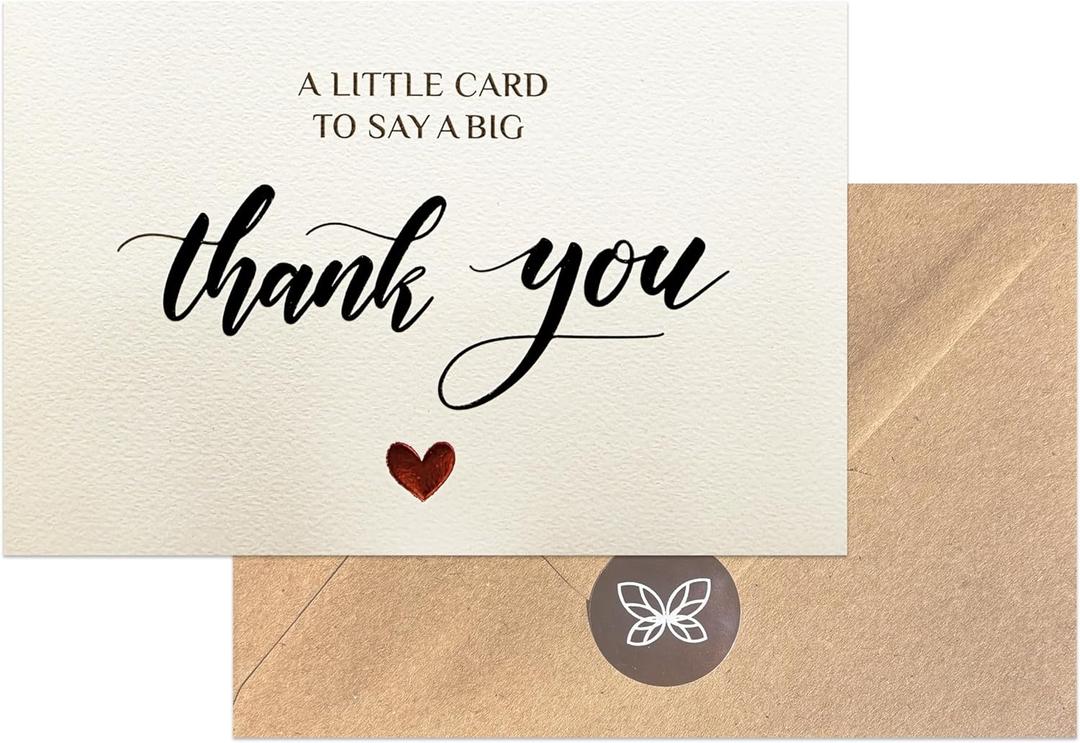 50 Embossed Thank You Cards with Envelopes & Stickers Ivory Folded Notecards 4x6, Elegant Textured Cardstock for Weddings, Baby Shower & Business, A Little Card to Say a Big Thank You