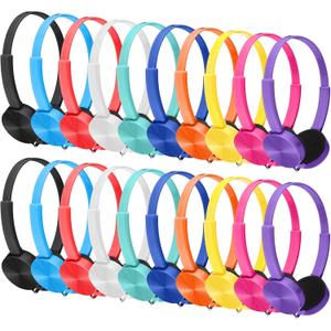 Hoteam 20 Pack Bulk Classroom Headphones, Multi Color Over The Head Headphones for School Students Boys Girls, 3.5 mm Jack