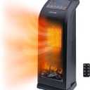 Comfort Zone 18" Tower Space Heater with 3D Flame, 1500W/900W, 60 Oscillation, Thermostat, Remote Control, 24H Timer, Overheat & Tip-Over Protection, Portable Electric Heater for Indoor Use