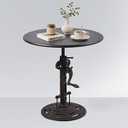 GWAREZ Round 19.6'' Coffee Table Industrial Style Metal Tea Table Hand Crank Adjustable Height Side Table for Living Room, Bedroom and Balcony (Copper)