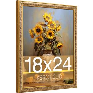 18x24 Picture Frame, HD Real Glass 18x24 Vintage Photo Frame, 18 by 24 Poster Frame with Gold Border Horizontal & Vertical Display for Tabletop or Wall Decor (1 Pack)