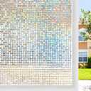 rabbitgoo Window Privacy Film Stained Glass Window Film, Mosaic Rainbow Decorative Glass Cling, Removable Static Cling Tint UV Blocking, Non-Adhesive Privacy Covering for Home, 17.5 x 78.7 inches (Clear)