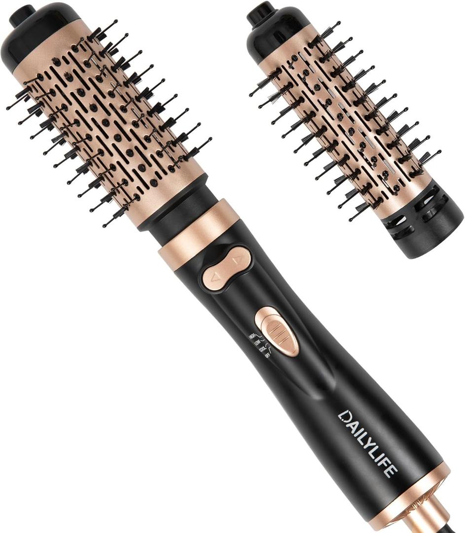 DAILYLIFE Rotating Hair Dryer Brush, Hot Air Brush with 2 Brushes (1.5" & 2"), ALCI Safety Plug and Ionic Technology, More Shine and Less Frizz