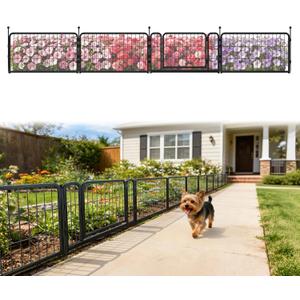 FXW Garden Fence Outdoor for The Yard  17in(H) x 9.8ft(L) Heavy Duty Metal Animal Barrier for Dog, No Dig Decorative Dog Fence, 4 Panels, Black