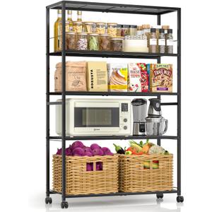 3IngSeagulls 5 Tier Metal Shelving Unit, Storage Shelving with Adjustable Shelves, Extra Wide Metal Storage Rack with Wheels for Kitchen, Garage, Pantry & Closet Organizer, 32.7" L x11.8 D x 51.5" H