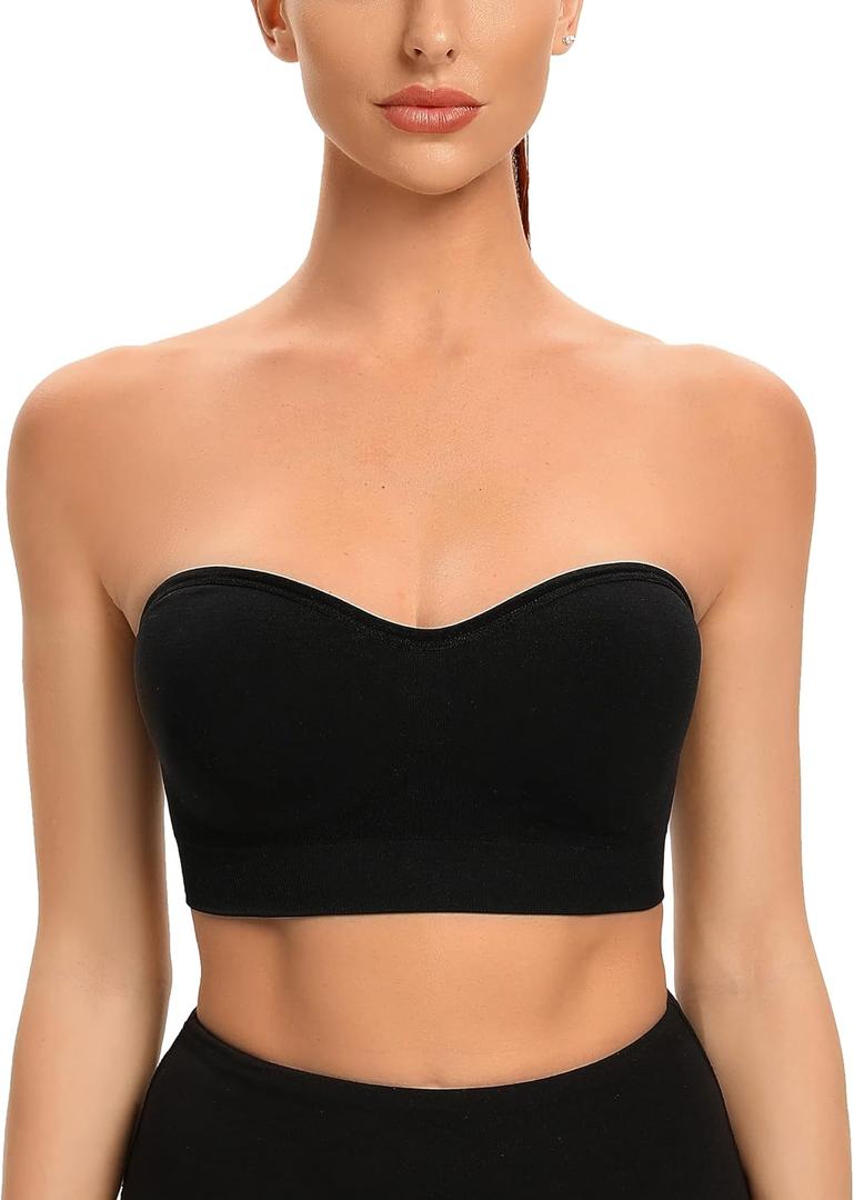 Gnowann Strapless Bras for Women Non-Slip Silicone Bandeau Bralette Seamless Wireless Strapless Bra Padded Tube Top (Small, Black)
