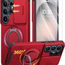 JAME for Samsung Galaxy S26 Ultra Case, Ring Holder Stand Kickstand, Slide Camera Cover with Screen Protector, Dual-Layer Shockproof Protective Magnetic Accessory Friendly S26 Ultra Phone Case, Red