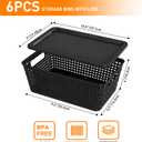 Plastic Storage Baskets With Lid, Storage Bins for Organizing, Stackable Decorative Containers for Shelves Drawers Desktop Closet Playroom Classroom Office, 6 Pack-Black