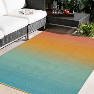 Anidaroel Ombre Camping Rug for Outside RV, 8x10ft Waterproof Outdoor Rug for Patio Clearance, Reversible Plastic Straw Outside Area Rug for Deck, Camper, Picnic, Beach, (Orange&Blue, 8'x10')