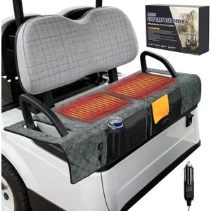 PUTTLAZR Golf Cart Seat Cover with 12V Car Plug, 50"  31", Non-Slip Winter Golf Cart Seat Towel Blanket with 2 Front Pockets, Fits for EZGO, Yamaha, Club Car and More 2 Person Seats Golf Carts