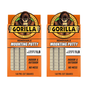 Gorilla Mounting Putty, Natural Tan Color, 84 Pre-Cut Squares (Pack of 2) - Non-Toxic Removable & Repositionable Wall Putty