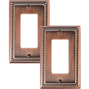 2-Pack Decorator Outlet Cover Plate, Decorative Switch Plates and Outlet Covers, Antique Copper Metal Wall Plates for Electrical Outlets, Receptacle, GFCI Outlet, Dimmer Switch
