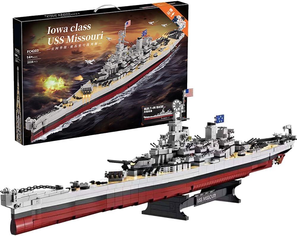 USS Missouri Battleship Building Blocks Set - Iowa-Class Warship Model, 2228 Pieces 14+ Adult/Teen Building Toy, 83cm Large Scale Replica with Display Stand for Collection & Decoration