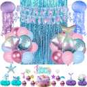 Mermaid Birthday Party Decorations Girls - melody fantasy Mermaid Party Decorations with Happy Birthday Banner Fringe Backdrop Cake Toppers Honeycomb Centerpieces Jelly Fish Paper Lanterns Balloons