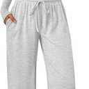 Trendy Queen Women's 2 Piece Matching Lounge Sets Long Sleeve Henley Neck Slightly Crop Top Wide Leg Pants Casual Sweat Suit S
