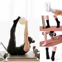COOLMATE Pilates Socks with Grips for Women, Yoga Socks, Crew Non Slip Women for Barre, Pilates Gifts for Women (A-06k. 4 Pairs Ruffle Black/White/Light Purple/Pink)