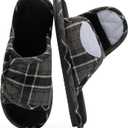 Adjustable Open-Toe Mens Slippers Memory Foam House Slippers with Non-Slip Soles Indoor and Outdoor Shoes Gifts for Men Him Dad (13-14, Black Grey)