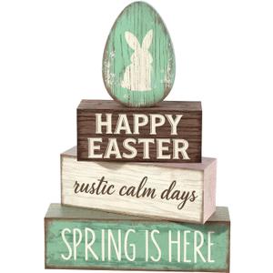 Easter Decorations - Happy Easter Bunny Egg Tiered Tray Decor - Wooden Easter Tabletop Sign - Rustic Farmhouse Spring Home Decor Indoor for Tiered Tray Shelf Mantel Entryway Coffee Table