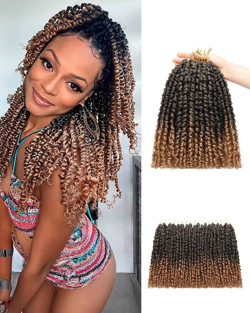Pre-looped Passion Twist Crochet Hair 14 Inch 8 Packs,Long Shoulder Length Synthetic Spring Kinky Twist Braiding Hair Extensions for Black Women,Easy to Install (14"-8P,T27)