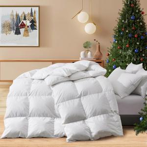 Peace nest White Goose Feather Down Comforter Queen Size for All Season - 100% Cotton Cover Full/Queen Bed Comforter 90 x 90 inches - Queen Duvet Insert with 8 Corner Tabs