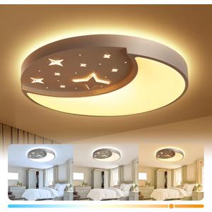 12 Inch Flush Mount Ceiling Light, Moon & Star Kids Bedroom Ceiling Lights, 3 Color Temperature Selectable Dimmable LED Ceiling Lamp Fixture for Nursery Living Room (White)