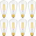 LED Light Bulbs 8W Edison Bulbs 100 Watt Equivalent, Vintage ST64 LED Light Bulbs 1400LM, E26 Medium Base, Antique Clear Glass Filament Bulbs, 2700K Warm White with 90+ CRI, Non-Dimmable, 8-Pack