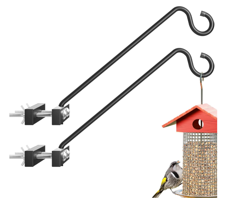 Josmimic 12Inch 2 Pack Deck Bird Feeder Hanger for Railing, Outdoor Decor Plant Hanger, Balcony Railing Hook  22LB Capacity  for Hanging Plants, Bird Feeders, Lanterns, Wind Chimes