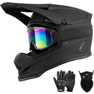 Adult Dirt Bike Helmet DOT Approved, Full Face Off Road Motorcycle Helmet Set with Gloves Goggles & Mask for Men Women, ATV UTV Motocross BMX Downhill Racing, Large