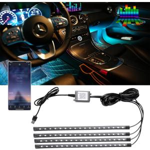Smart USB Interior Car LED Strip Light with App Control,RGB Neon Atmosphere Lights, USB 5V Ambient Night Light Decorative Lamp, Multi Color Strip Light for Cars with Music and DIY Mode (RGB 72LEDs)